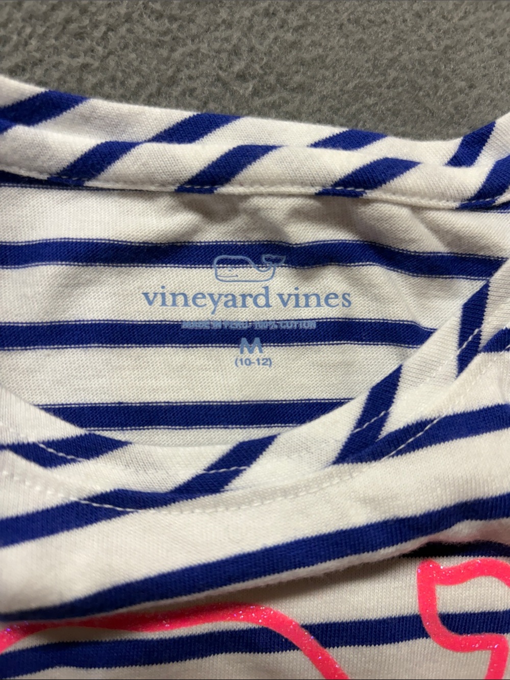 Vineyard Vines White & Blue Striped Tee with Pink Whale Outline Girls M 10-12 - Picture 4 of 4